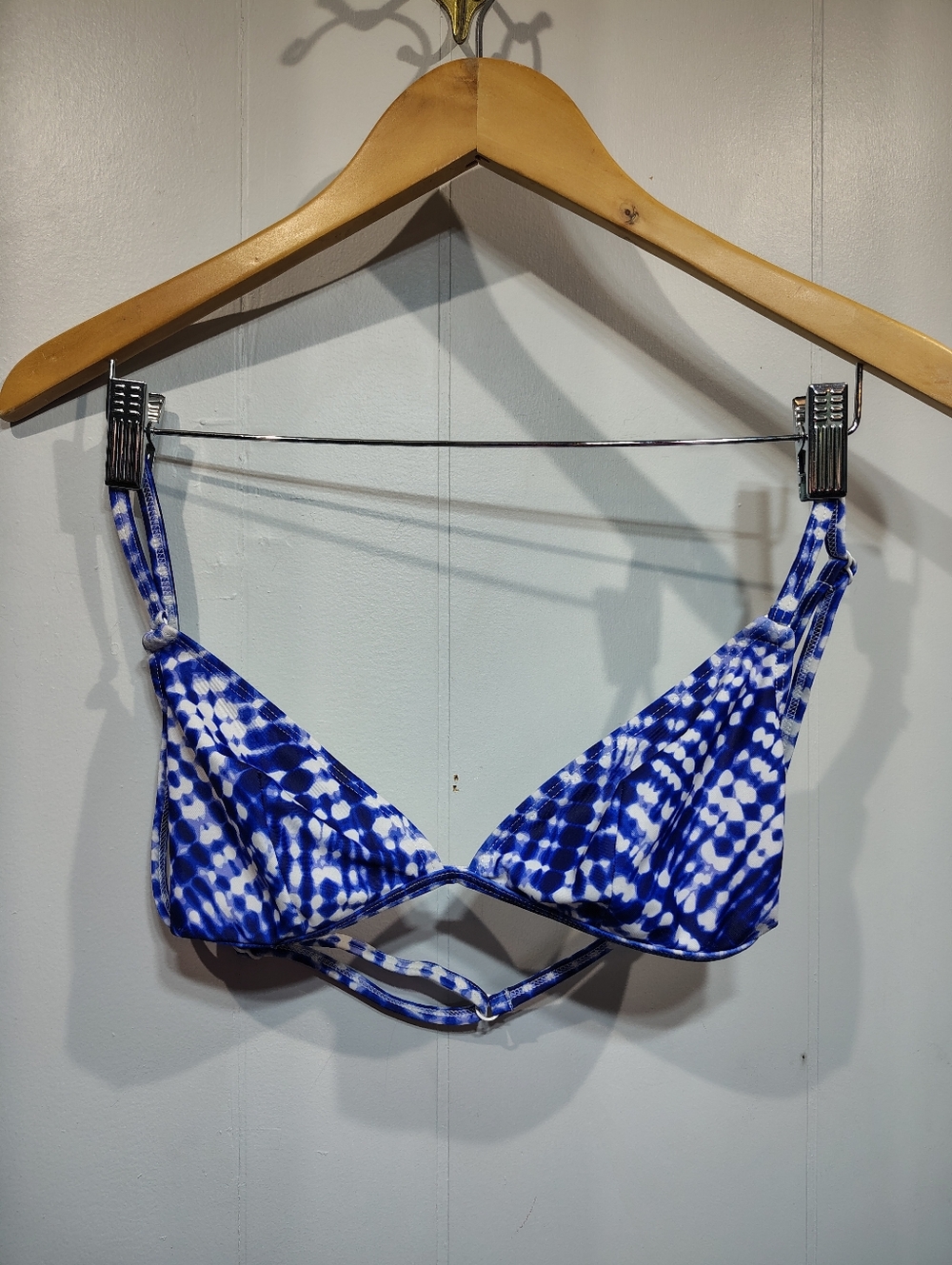 Solid & Striped Lulu Bikini Top Blue White Tie Dye Size L Triangle Swim